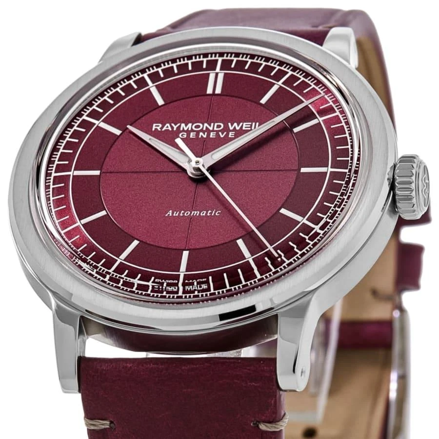 Raymond Weil Millesime Automatic Red Dial Leather Strap Men's Watch 2925-STC-APC01 2