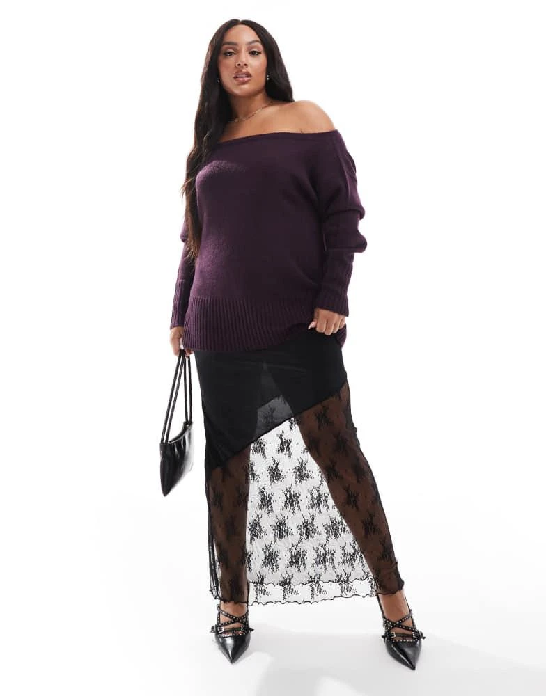 Yours Yours off shoulder bardot jumper in burgundy 4