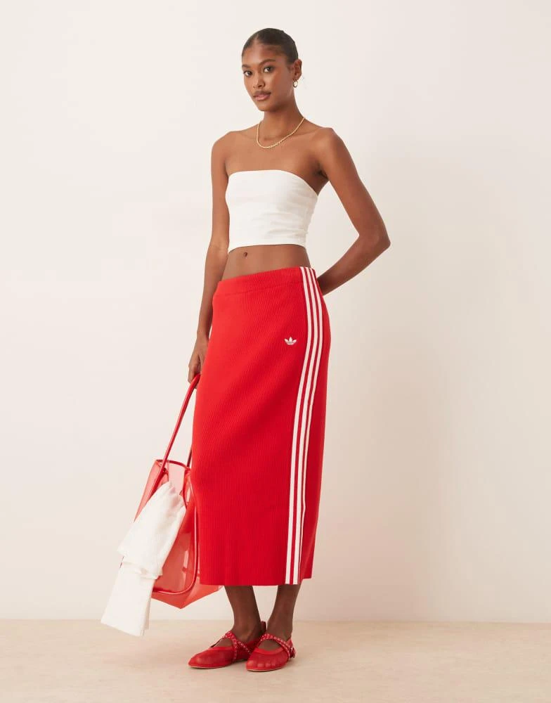 Adidas adidas Originals Adicolor 3-stripes knitted skirt in red 1