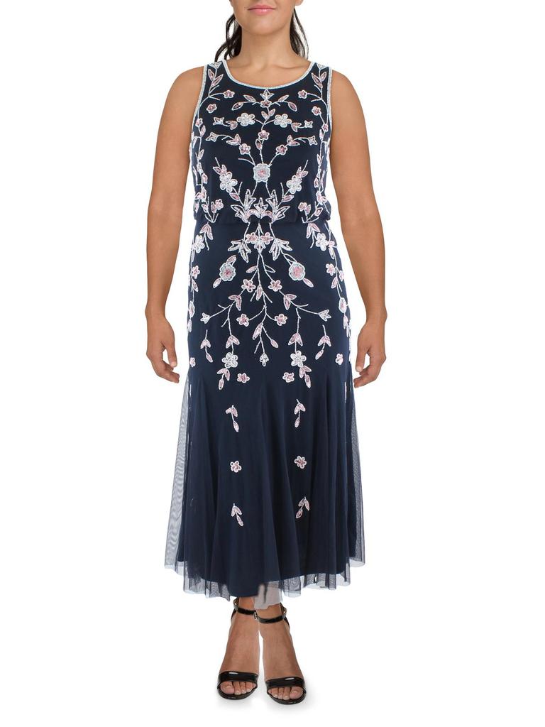 Adrianna Papell Womens Beaded Sleeveless Evening Dress