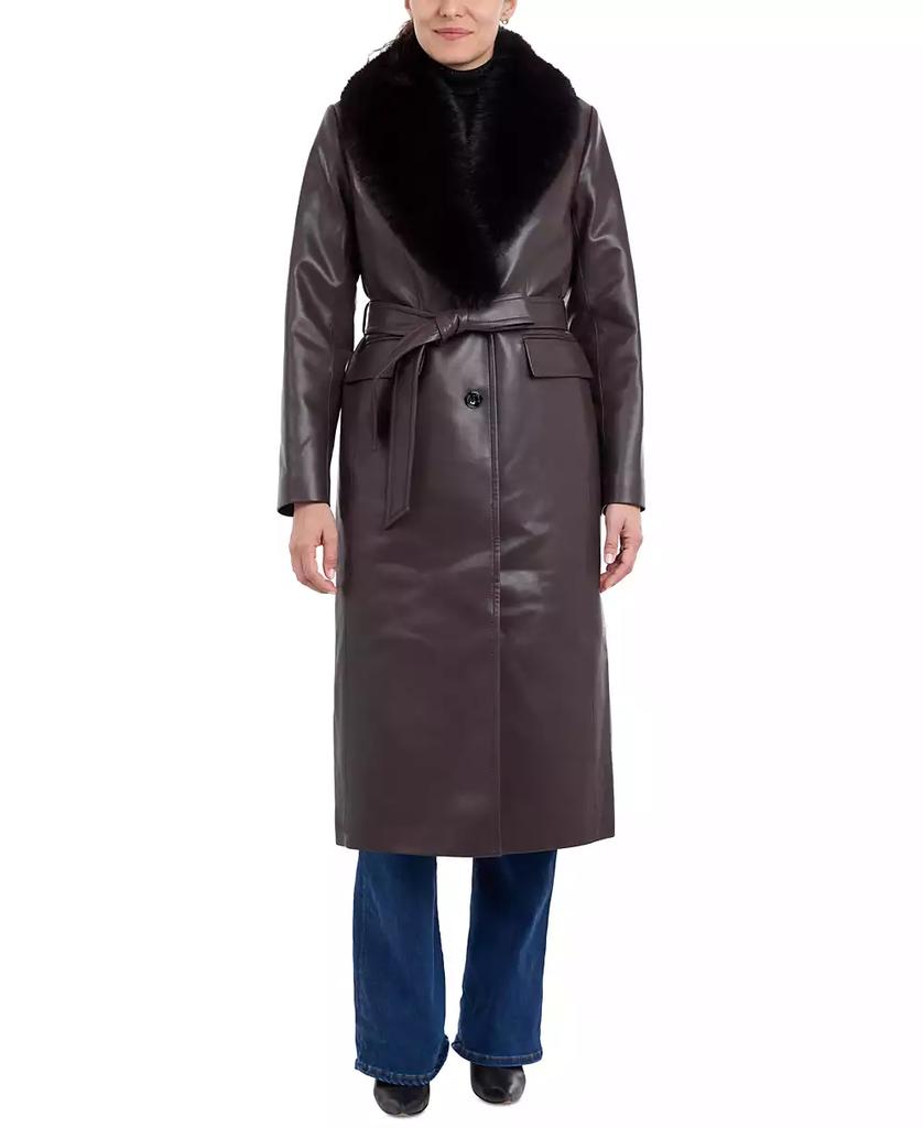 Michael Kors Women's Faux-Fur-Trim Faux-Leather Trench Coat