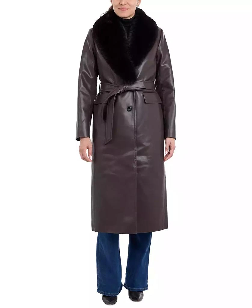 Michael Kors Women's Faux-Fur-Trim Faux-Leather Trench Coat 1