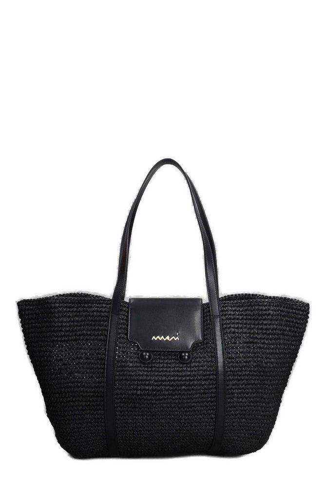 【送料&関税込】Marni Logo Detailed Striped Woven Bucket Bag Marni Marni Logo Detailed Striped Woven Bucket Bag - Tote