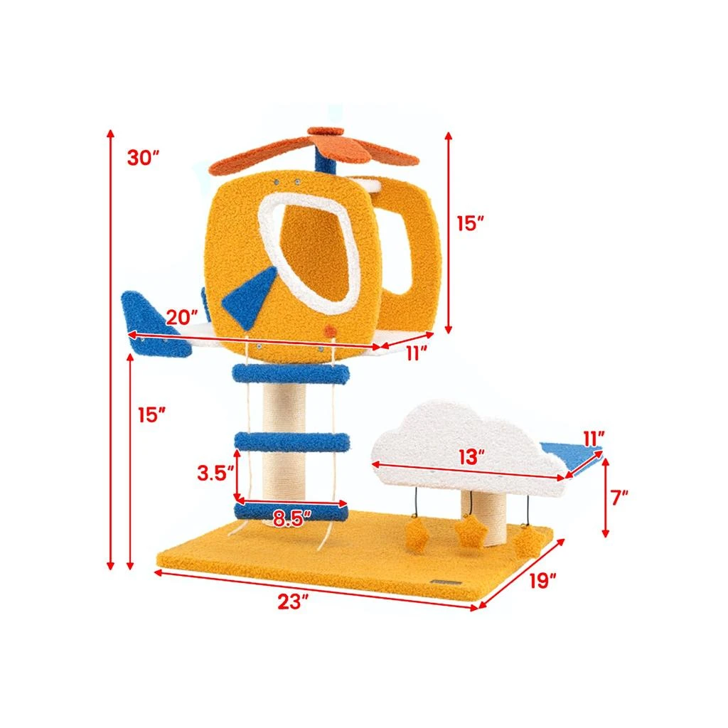 Hivvago Small Indoor Cat Tower with Aviation Theme and Helicopter Top Perch 3