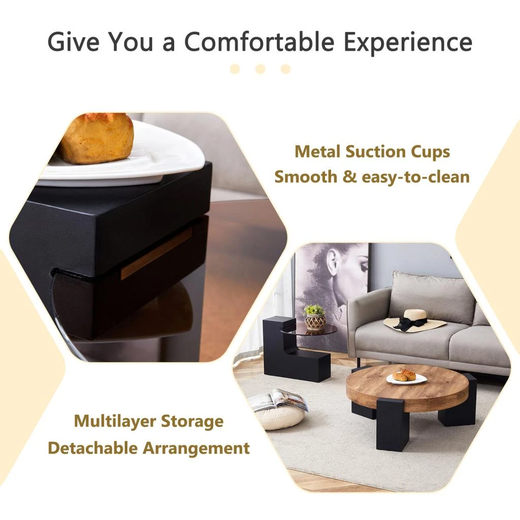 Streamdale Furniture Streamdale Modern Simple Double-Layer Round Coffee Table - Transparent Brown Glass Top. 3