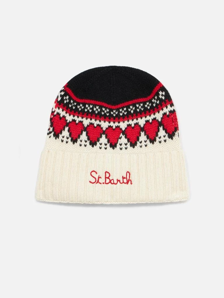 Shop Woman White Beanie With Fair Isle Heart Jacquard on Sale at