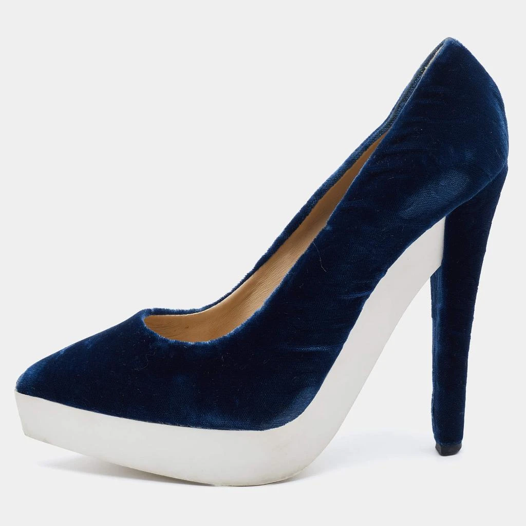 Stella McCartney Stella McCartney Navy Blue Velvet Pointed Toe Platform Pumps Size 37.5 1