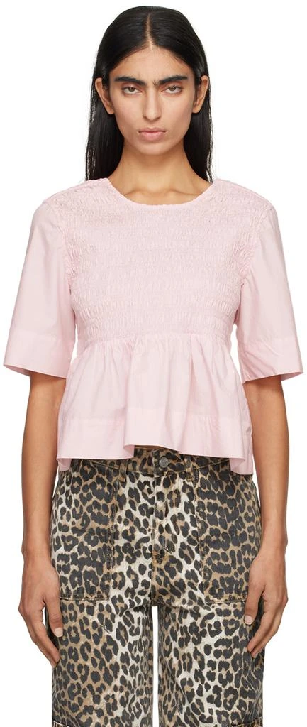 Ganni Pink Open Back Smock Blouse 1