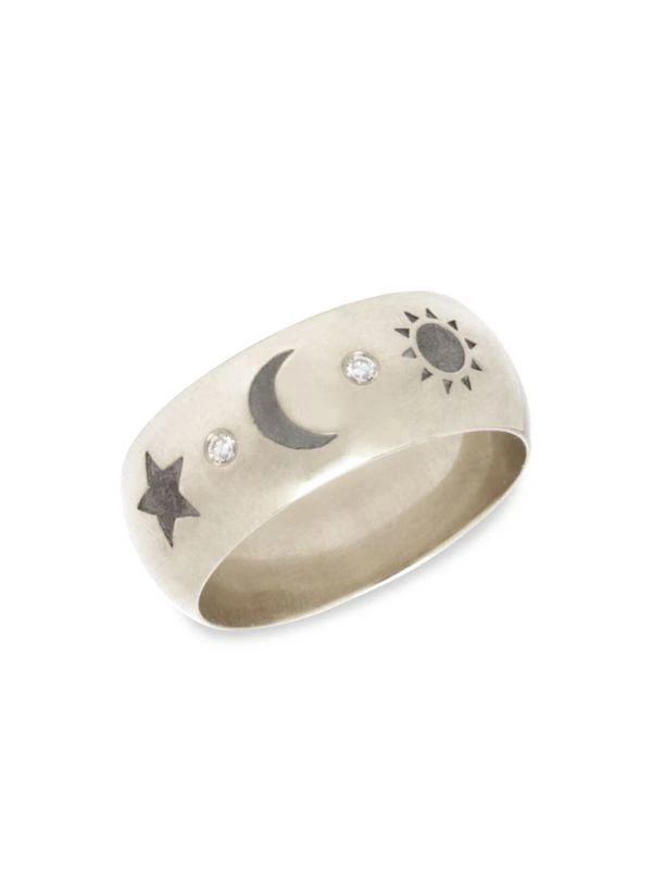 Zoe Chicco Total Eclipse 14K White Gold & 0.03 TCW Diamond Sun Moon Stars Band Ring 1