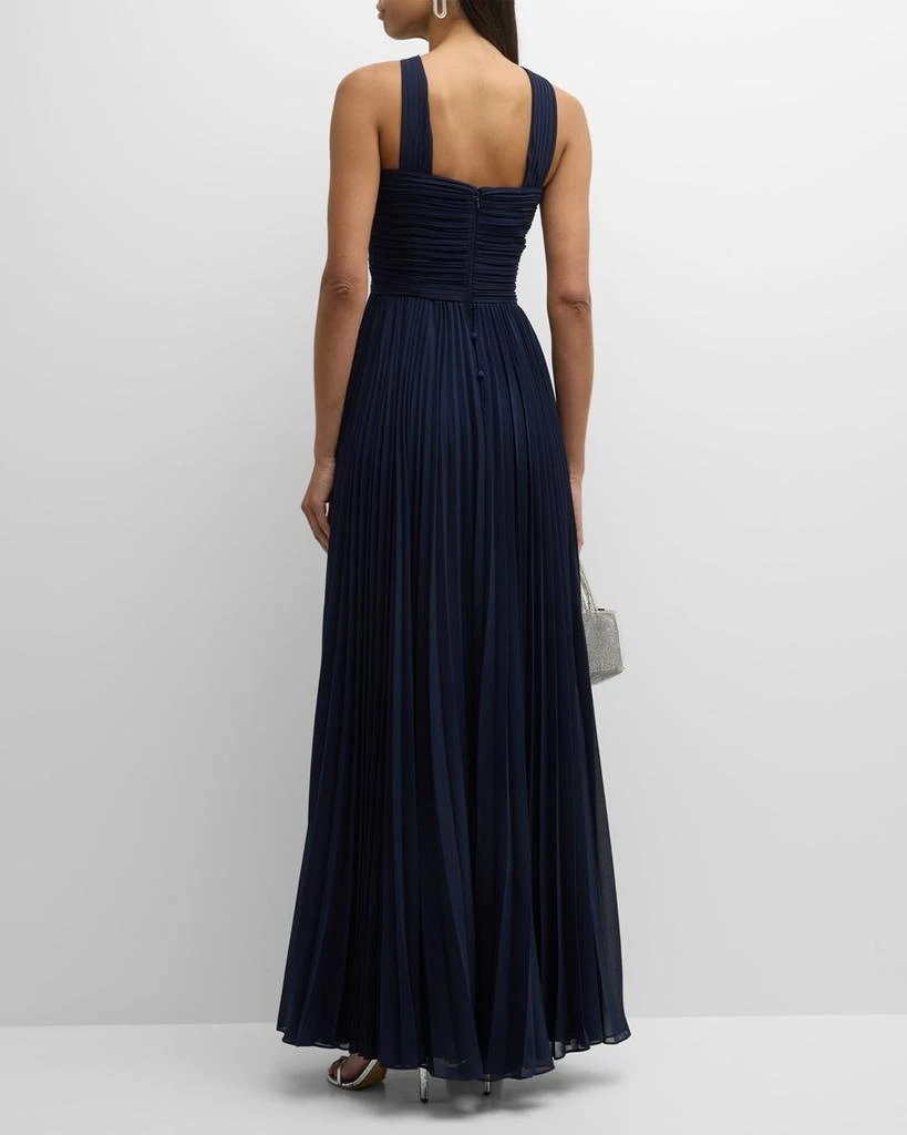Teri Jon Pleated Twist-Front A-Line Halter Gown 4
