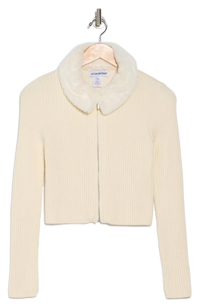 Cotton Emporium Faux Fur Collared Zip Sweater 3