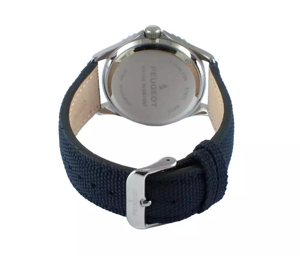 Peugeot Men's 42mm Sport Bezel Watch with Blue Dial and Canvas Strap