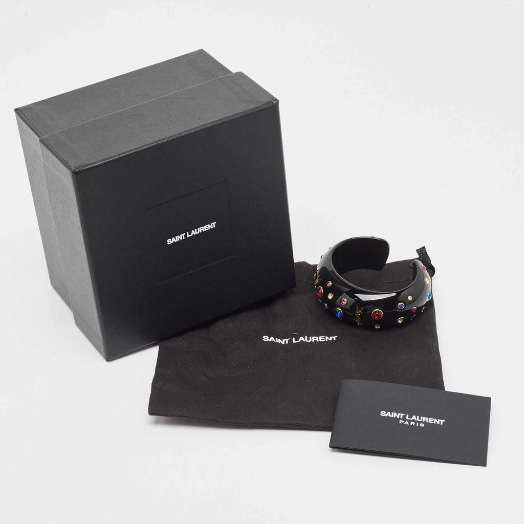 Saint Laurent Paris Saint Laurent Black Crystal Embellished Gold Tone Open Cuff Bracelet 5