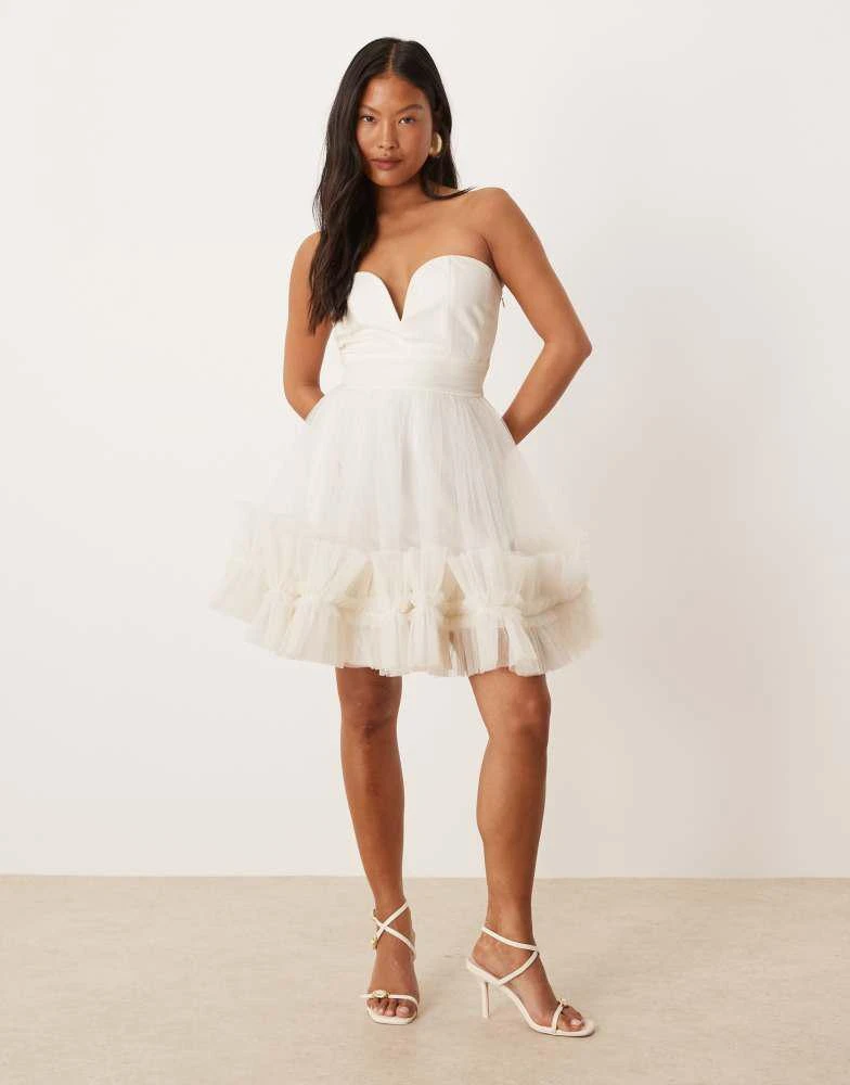 Shop Lace & Beads Petite ruffle hem sweetheart mini tulle dress in ivory on  Sale at BeyondStyle  Get 31% Off Lace & Beads Petite ruffle hem sweetheart  mini tulle dress in