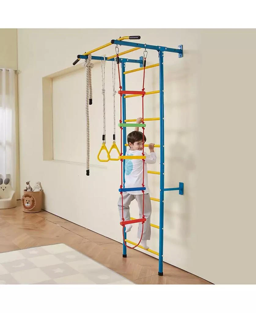 HONGGE Indoor Kids Climbing Gym with Pull Up Bar Rings Rope Ladder and Wall Playset 2