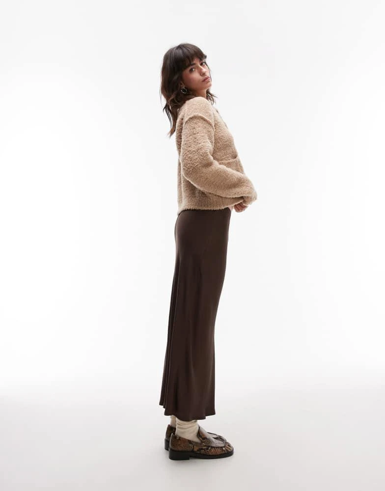 Topshop Topshop satin bias midi skirt in brown 2