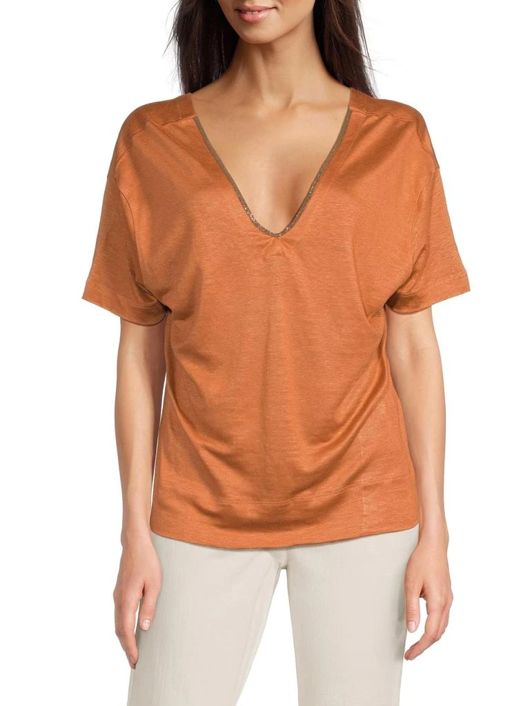 Brunello Cucinelli Linen-Silk V-Neck Top 1