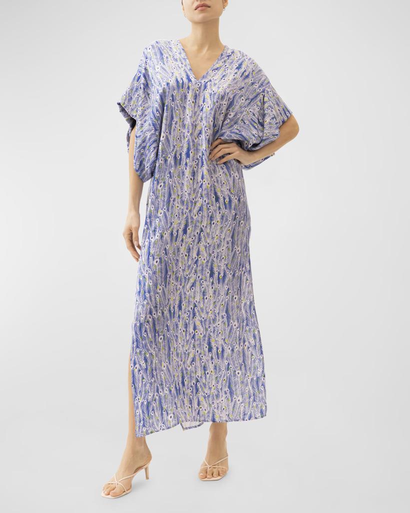 Jaline Beatriz Feather Printed Maxi Kaftan