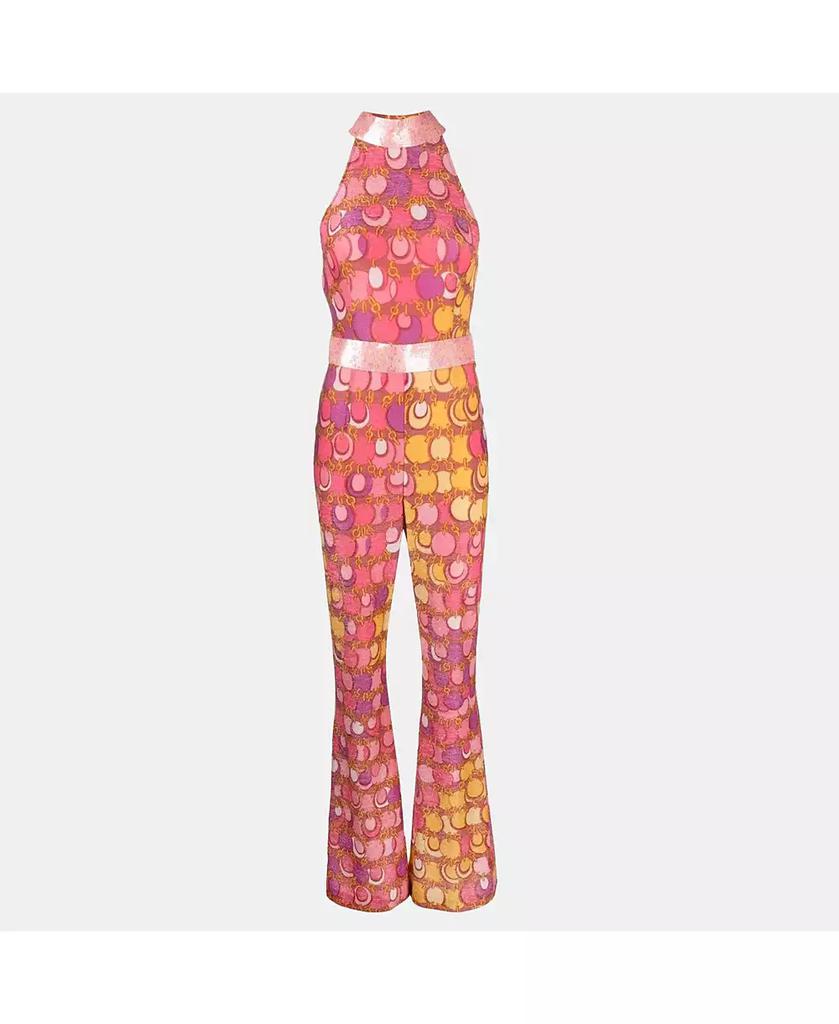 Pre-Owned Moschino Women's Couture Pink Printed Lurex Jersey Sequin Trim Jumpsuit