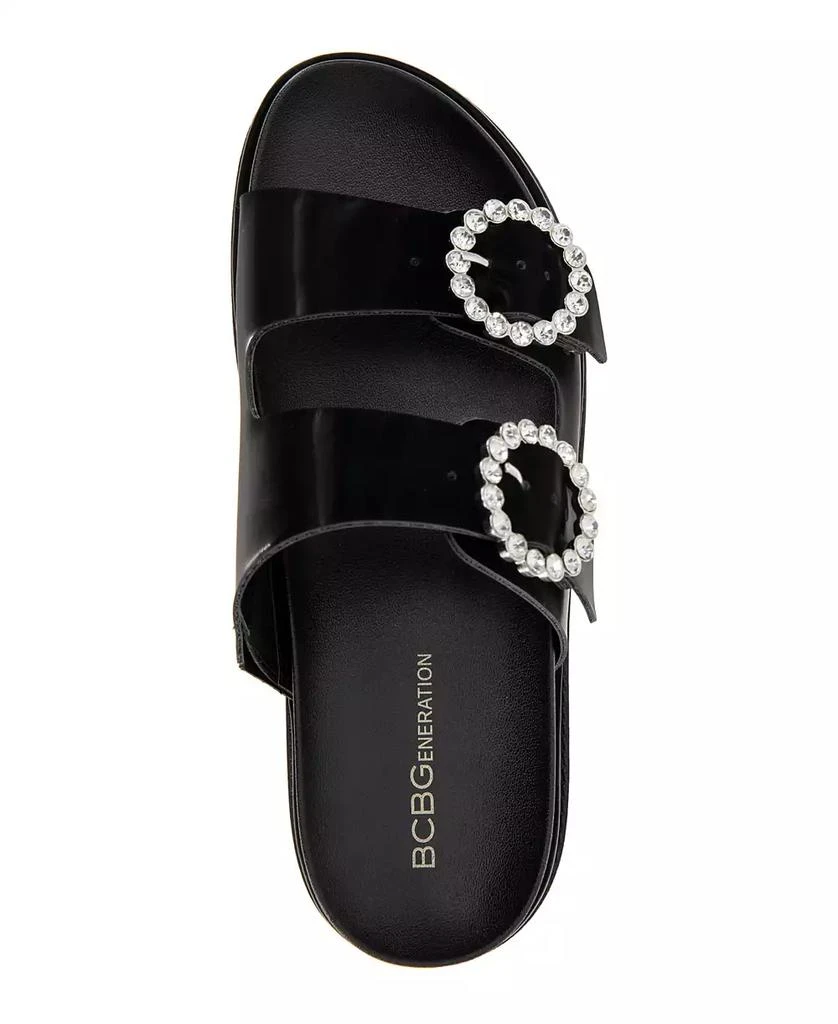 BCBG Women's Batina Rhinestone Buckle Double Band Flat Sandals 4