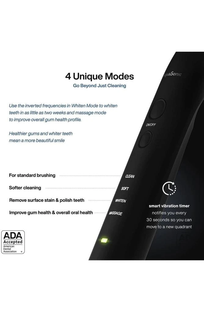 AquaSonic Black Series+ - Ultra Whitening 40,000 VPM Rechargeable Electric Toothbrush - ADA Accepted - Wireless Charging Glass - 6 Proflex Brush Heads & Travel Case – 4 Modes & Smart Timer -Sonic 2