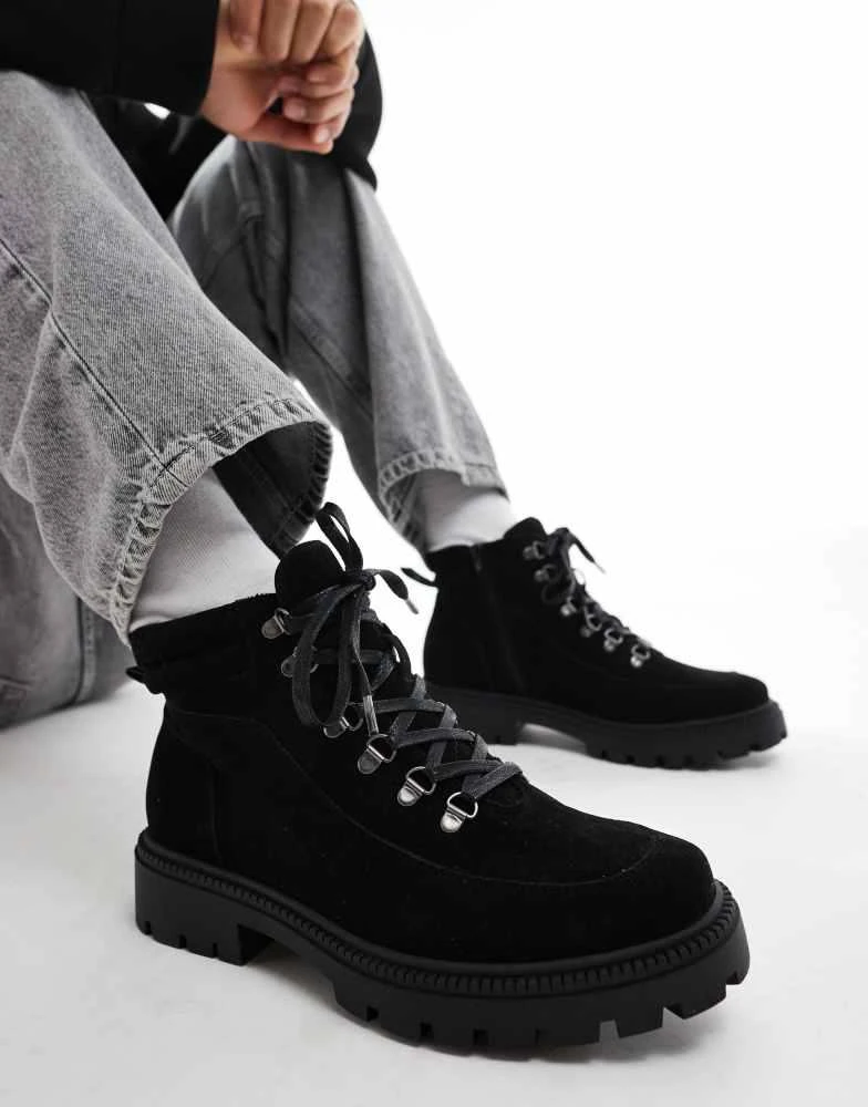 ASOS ASOS DESIGN lace up hiker boots in black 1