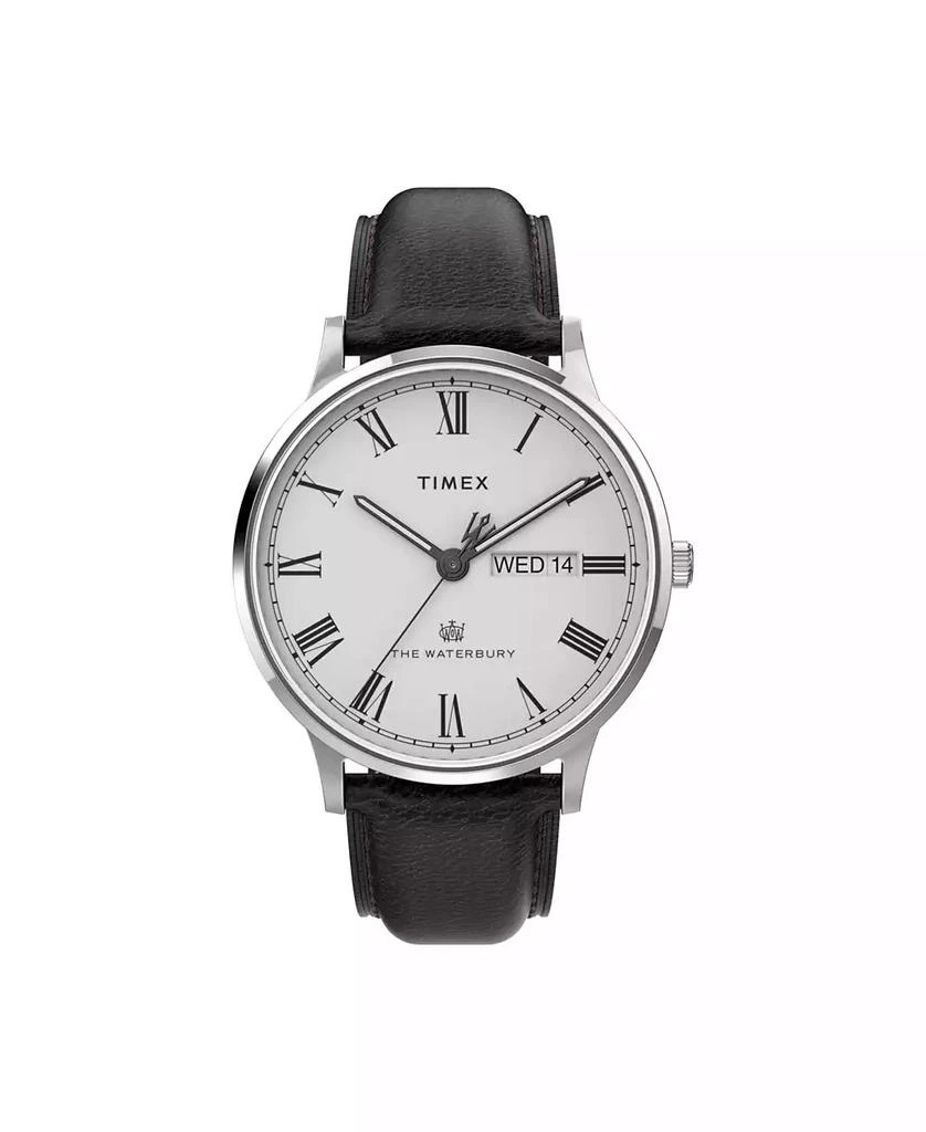 Timex Men
s Waterbury Black Leather Strap Watch 40 mm 1