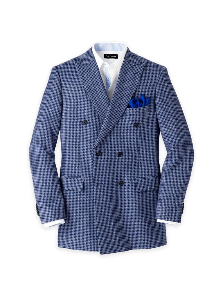 Paul Fredrick Wool Blend Houndstooth Double Breasted Peak Lapel Sport Coat