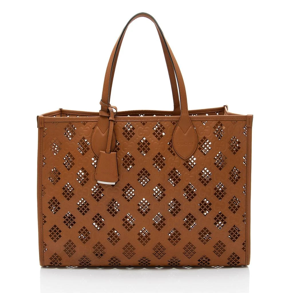 Gucci GG Debossed Calfskin Diamond Cutout Medium Tote