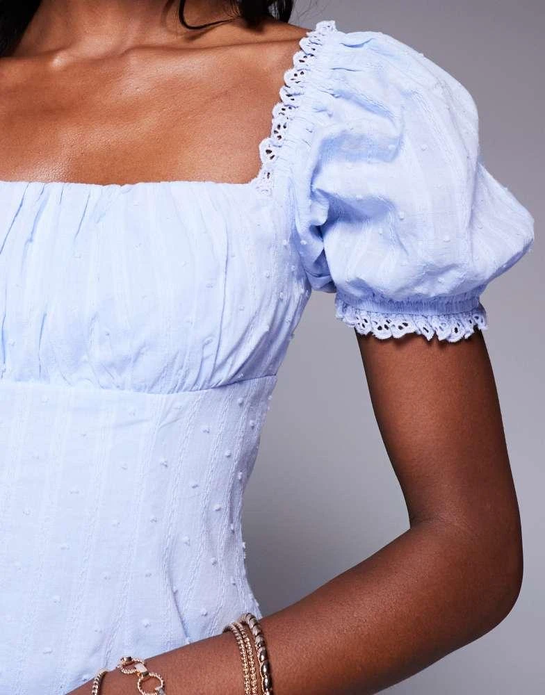 Princess Polly Princess Polly puff sleeve lace trim mini dress in blue 4