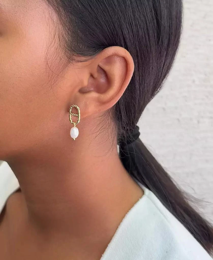 ADORNIA Gold Freshwater Pearl Mariner Link Drop Earrings 4