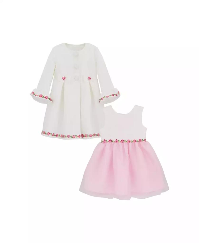 Blueberi Boulevard Baby Girls 2-Piece Rosette Trim Fit and Flare Dress and Swing Coat Set