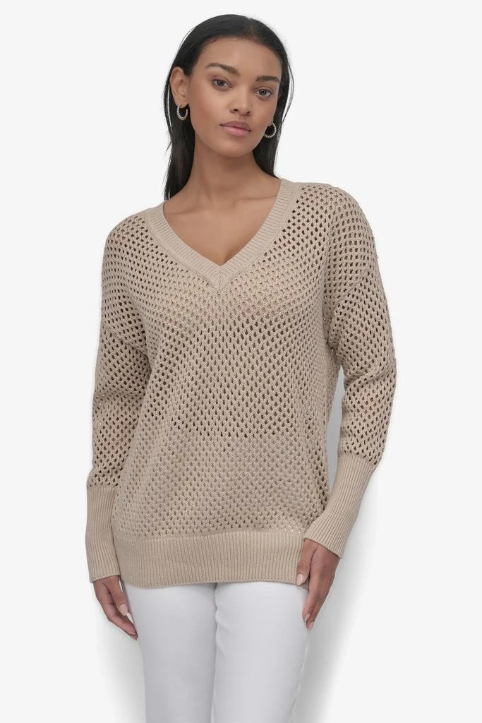 DKNY 3/4 WIDE SLEEVE CREW NECKOPEN POINTELLE STITCH 1