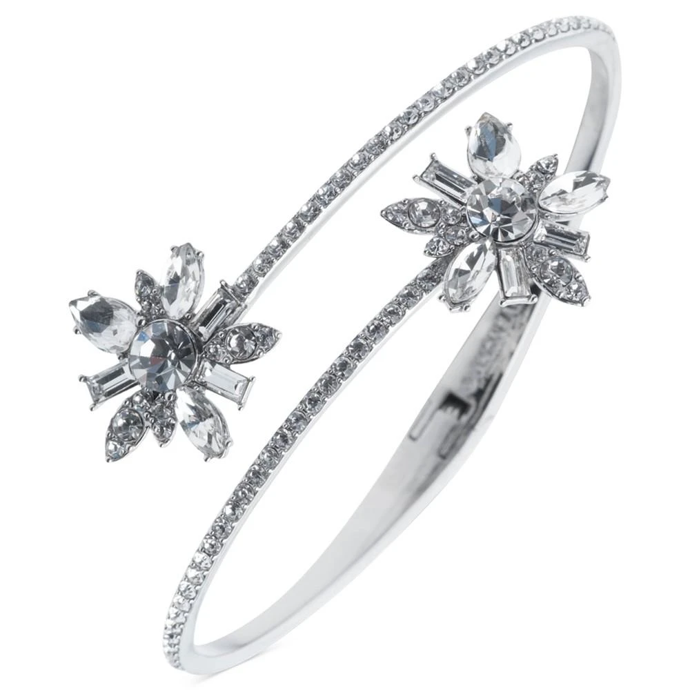 Givenchy Silver-Tone Crystal Flower Cluster Bypass Bangle Bracelet 1