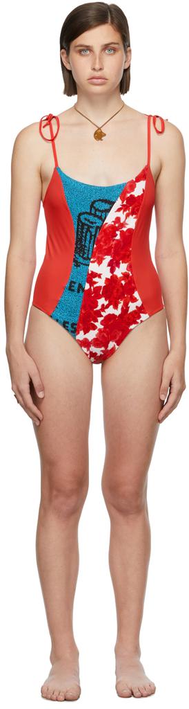 Rave Review SSENSE Exclusive Red & Blue Ophie One-Piece Swimsuit