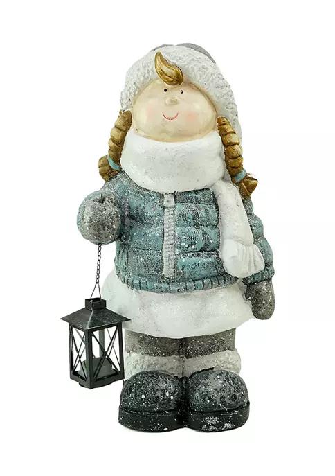 Northlight 18 Snowy Woodlands Little Girl Holding Tea Light Lantern Christmas Figurine