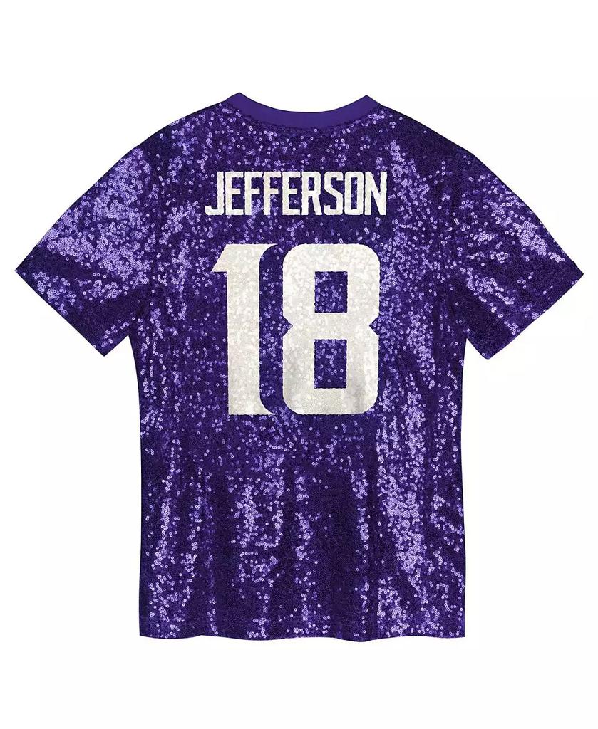 Outerstuff Big Girls Justin Jefferson Purple Minnesota Vikings Sequin V-Neck Fashion Jersey