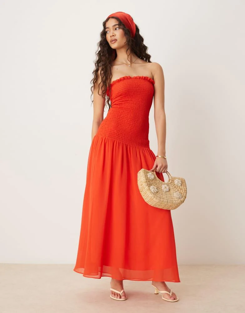 green emerald velvet dress Red Ruched Drop Waist Thalia Midi Dress main image 0