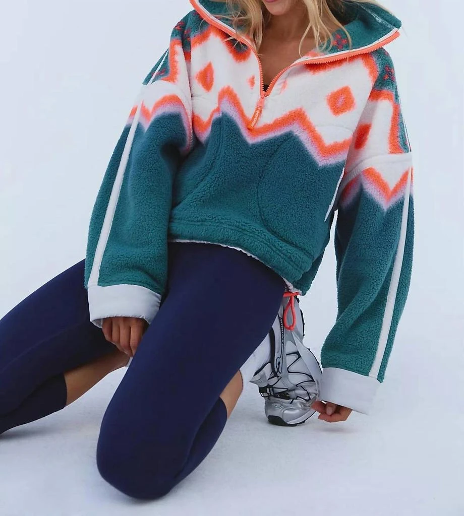 Free People Mountain High Printed 1/2 Zip Fleece Pullover In Soft Glow Green Glow 2