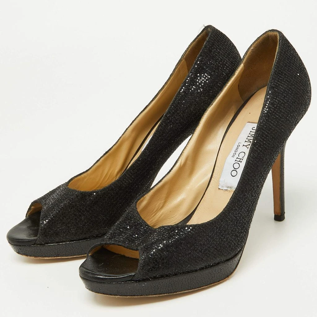 Jimmy Choo Jimmy Choo Black Glitter Fabric and Leather Luna Platform Pumps Size 39 2