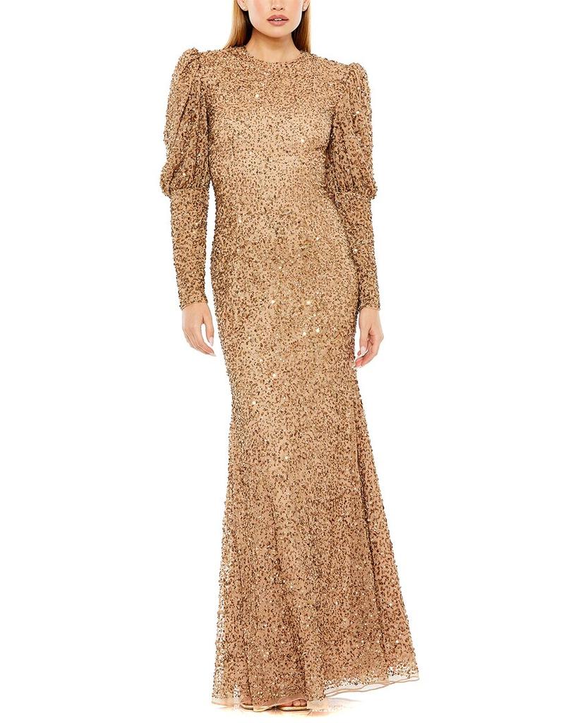 Mac Duggal Puff Sleeve Beaded Gown
