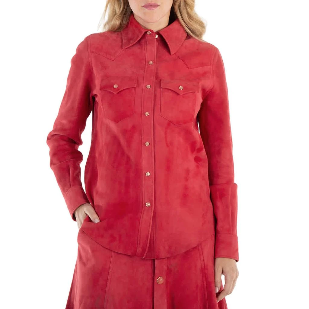 Chloé Scarlet Red Suede Long-Sleeve Shirt, Brand Size 36 (US Size 4) 1