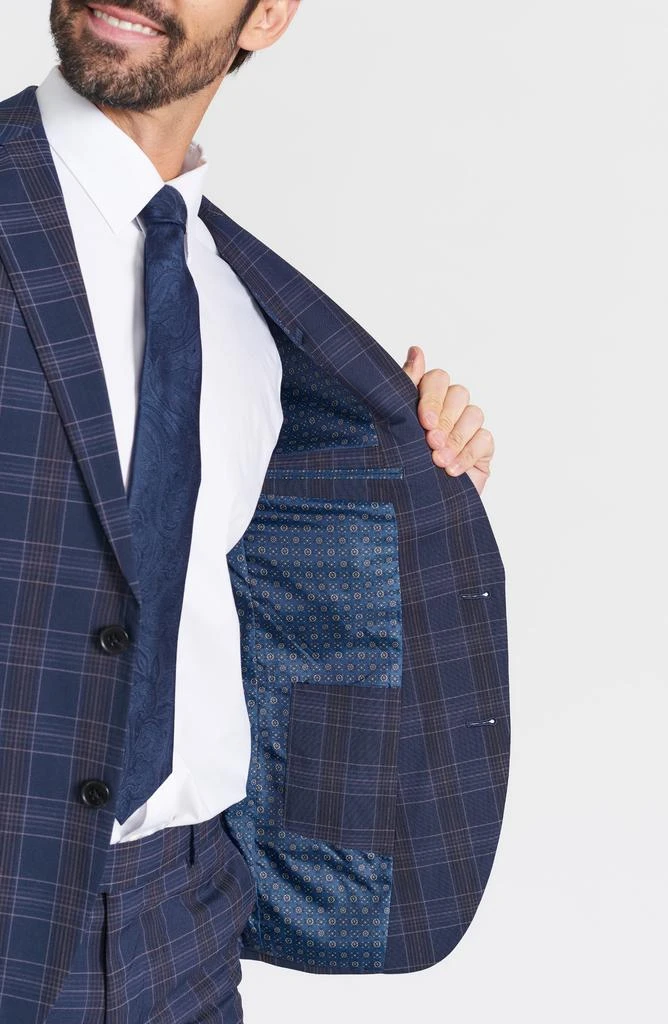 SAVILE ROW CO Navy Multi Plaid Peak Lapel Suit 3