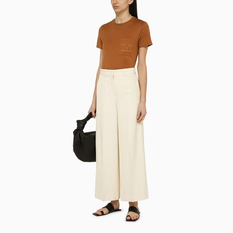 Max Mara Leather-colored cotton T-shirt with logo