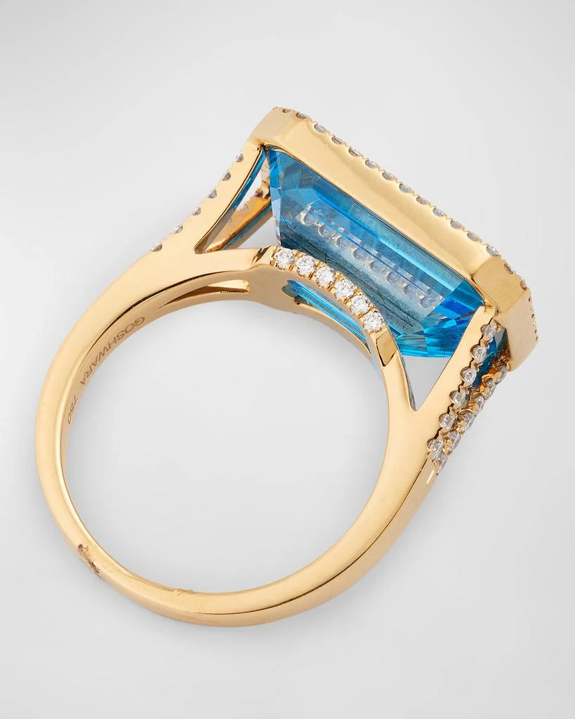 Goshwara 18K Gossip East-West Emerald Cut Blue Topaz Statement Ring with Diamonds 5