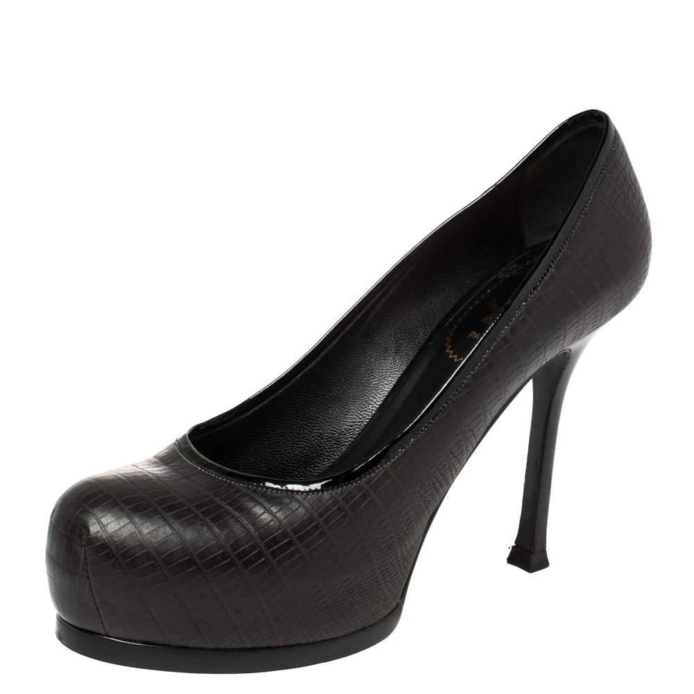 Yves Saint Laurent Saint Laurent Paris Black Lizard Embossed Leather Tribtoo Platform Pumps Size 36 1