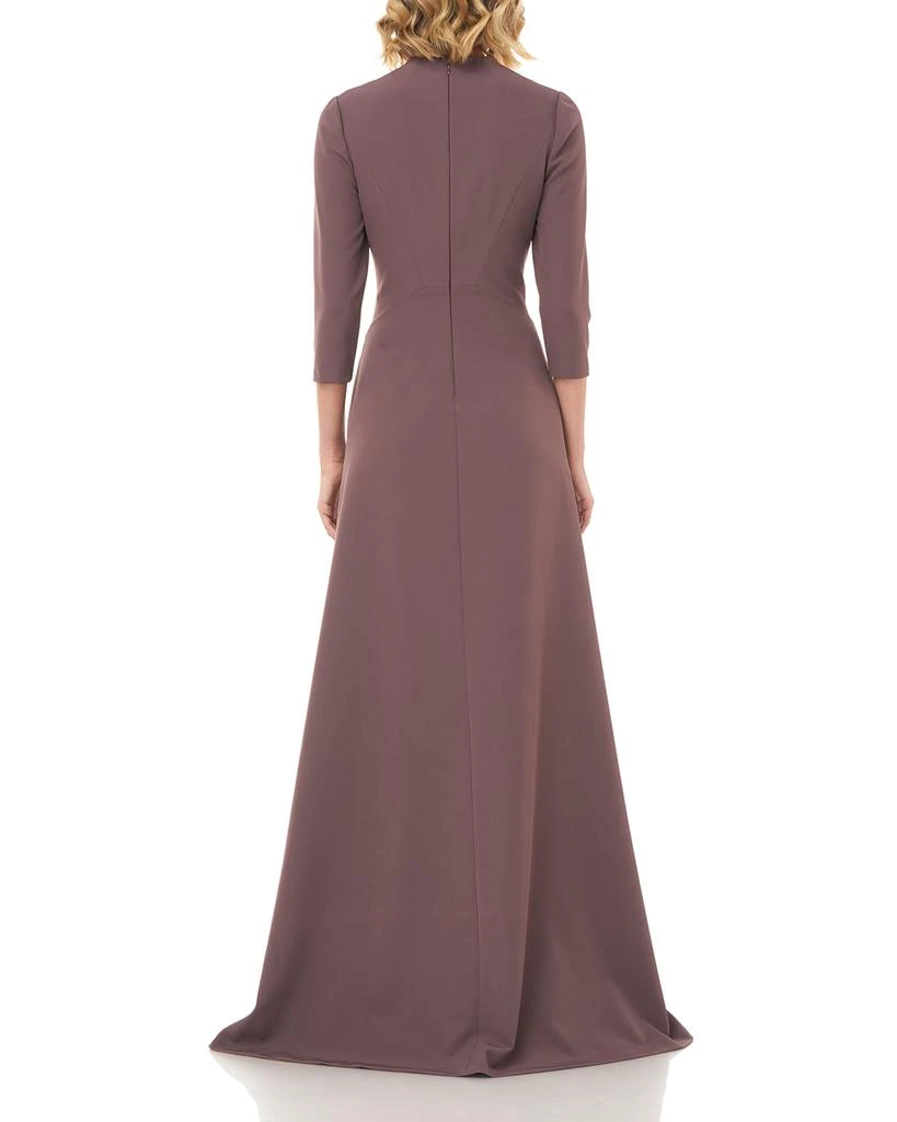 Kay Unger Hannah Jewel-Neck 3/4-Sleeve Stretch Crepe Gown 3