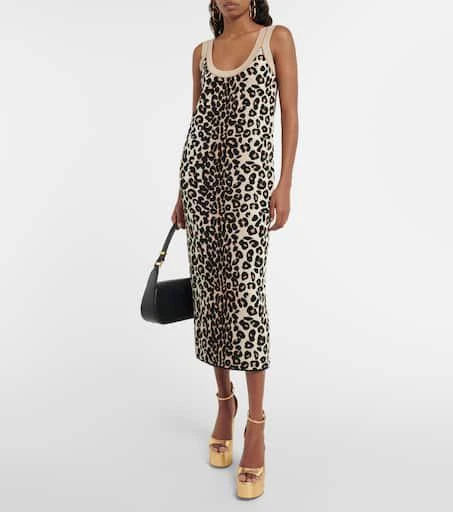 Valentino Leopard jacquard bodycon midi dress 2