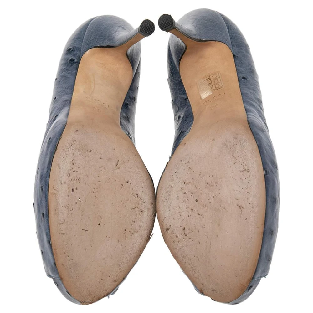 Gucci Gucci Blue Ostrich Leather Peep Toe Platform Pumps Size 38  6
