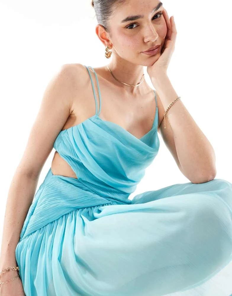 ASOS ASOS DESIGN strappy back mini dress with gathered waist in turquoise 2